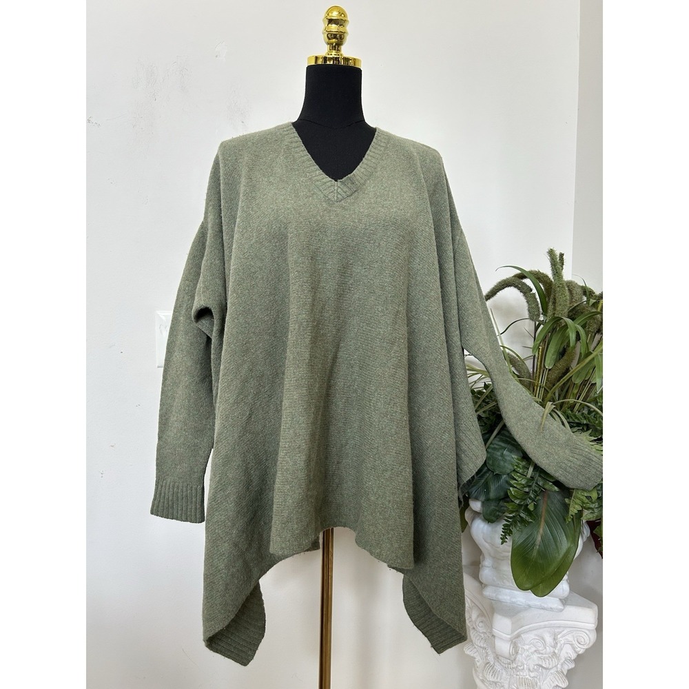 Polo Ralph Lauren Womens M Green Wool Cashmere Asymmetrical‎ Draped Side Sweater